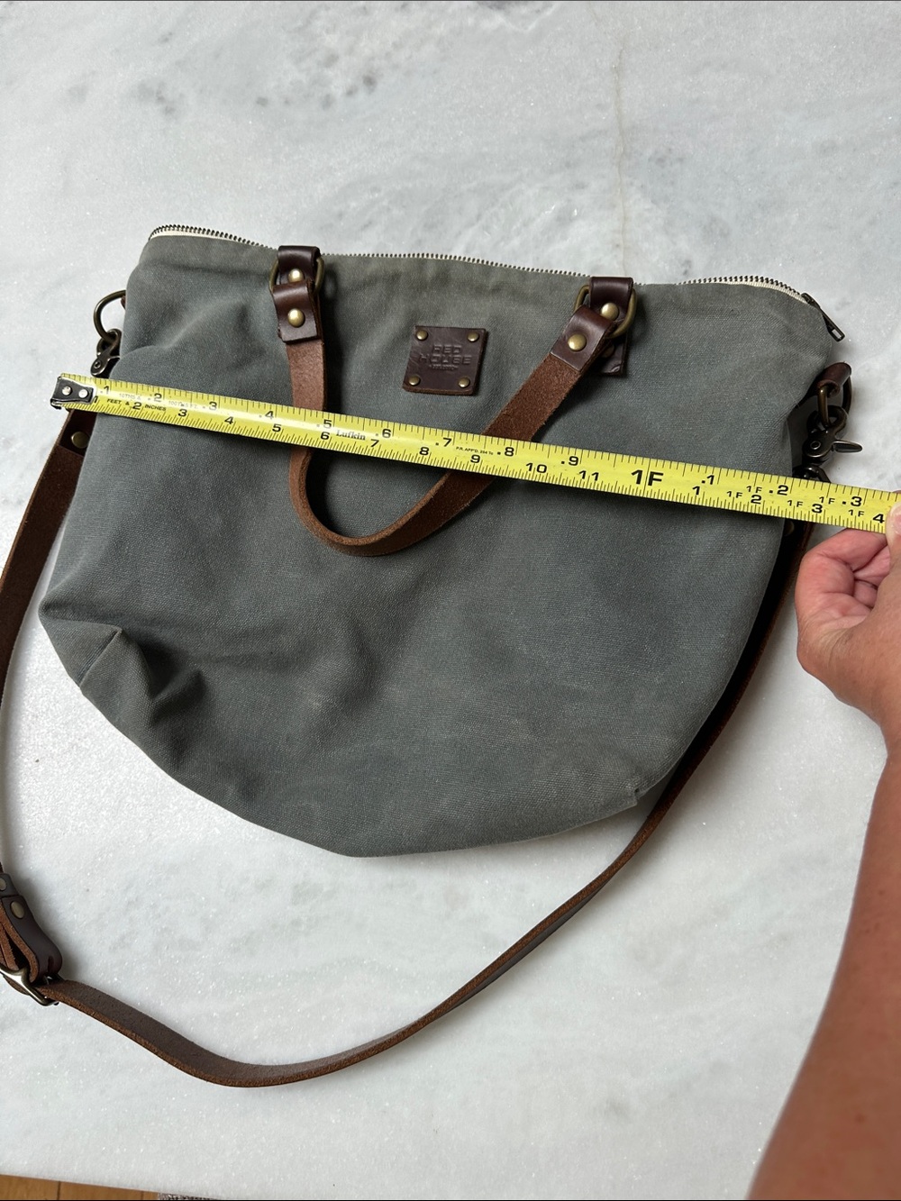 Gray Canvas Tote with Brown Leather Handles - Picture 6 of 6